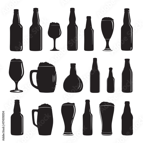 Black and white beer silhouette collection for design