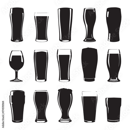 Black and white beer silhouettes collection