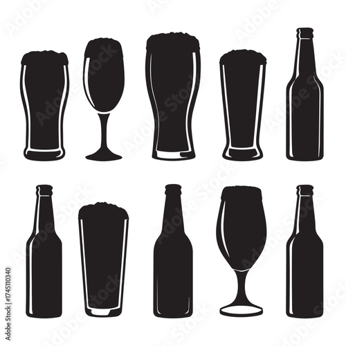 Collection of black and white beer silhouettes