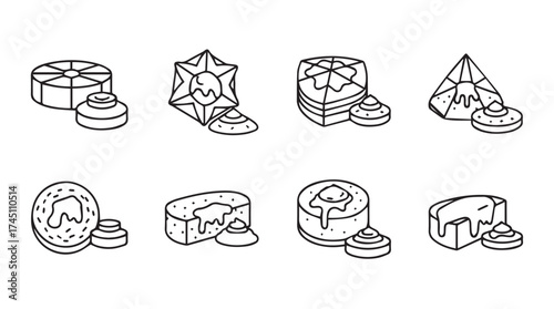 Hand drawn collection of delicious pastries desserts and sweets on vector
