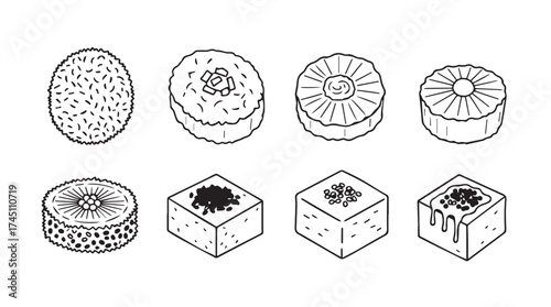 Hand drawn delicious desserts collection featuring cakes cookies and pastries in sketch style vector