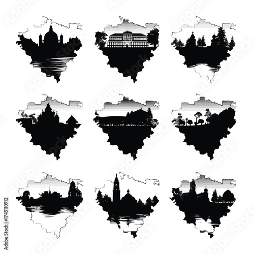Belarus country outline silhouette set