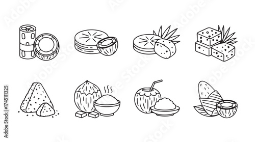 Collection of hand drawn food icons traditional southeast asian delicacies in sketch style vector