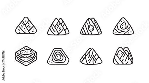 Hand drawn sushi icons set traditional japanese food dumplings and rolls isolated elements vector
