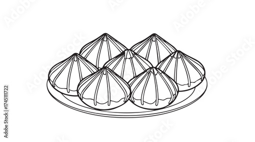 Delicious dumplings served on a plate hand drawn sketch style food art vector