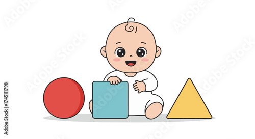 Baby learning geometric shapes with toys.