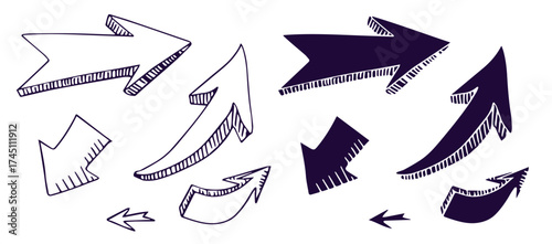 Isolated vector hand drawn doodle volume arrows set on a white