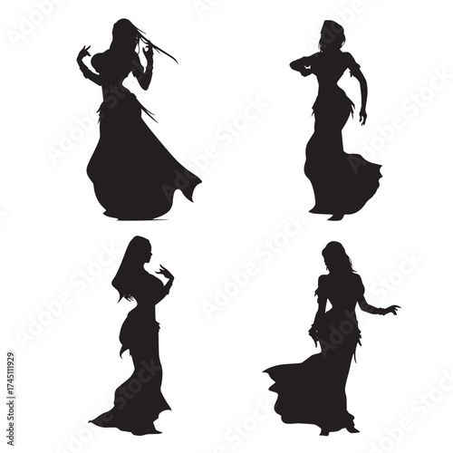 Elegant belly dancer silhouette collection in black and white