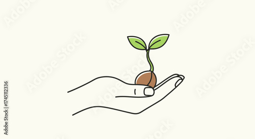 Nurturing growth concept with hand holding sprouting seed, symbolizing new beginnings and environmental responsibility, perfect for eco-friendly campaigns