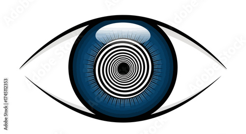 Mesmerizing blue eye with hypnotic spiral pupil for themes of vision, perception, and altered states of mind, perfect for creative projects