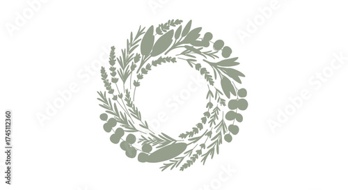 Elegant botanical wreath with lavender, eucalyptus, and rosemary for a natural, calming, and organic design element perfect for weddings and spring projects
