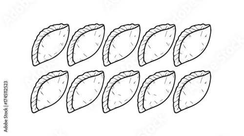 Hand drawn style dumplings or ravioli arranged in two rows on vector