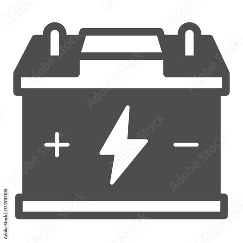 Car lead acid battery solid icon, car parts concept. Vector graphics. Accumulator sign on white background, glyph style icon for mobile or web design.
