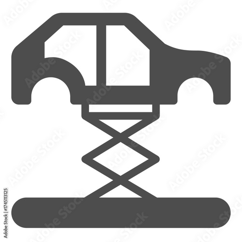 Car frame lifted by crane solid icon, car parts concept. Vector graphics. Car lift sign on white background, glyph style icon for mobile or web design.