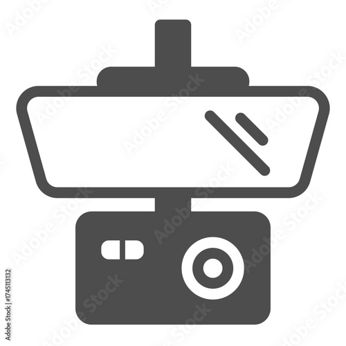 Rearview mirror with video recorder solid icon, car parts concept. Vector graphics. Security camera sign on white background, glyph style icon for mobile or web design.