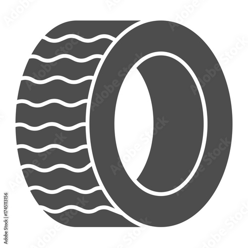 Car rubber tire solid icon, car parts concept. Vector graphics. Wheel tire sign on white background, glyph style icon for mobile or web design.