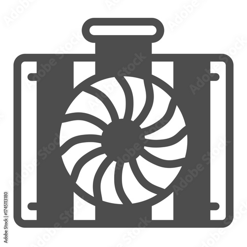 Car aluminum radiator with fan solid icon, car parts concept. Vector graphics. Radiator sign on white background, glyph style icon for mobile or web design.