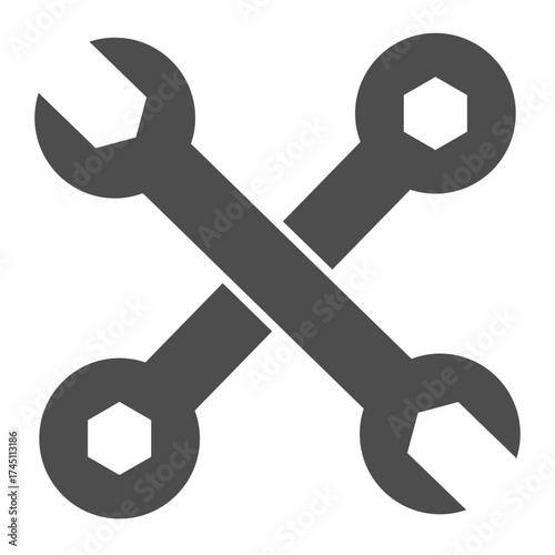 Wrenches solid icon, repair service concept. Vector graphics. Two crossed wrenches sign on white background, glyph style icon for mobile or web design.