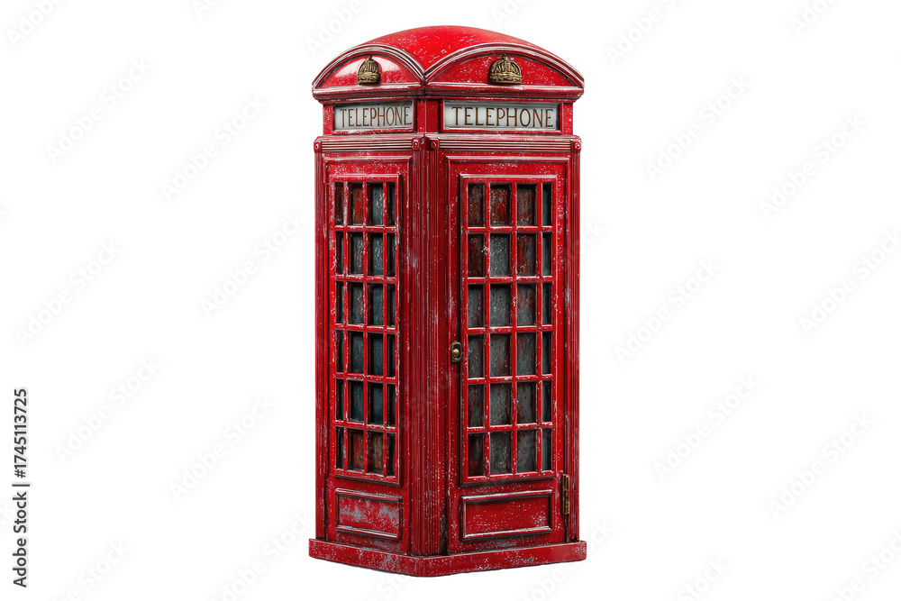 Obraz premium Classic red telephone kiosk, weathered texture, with 