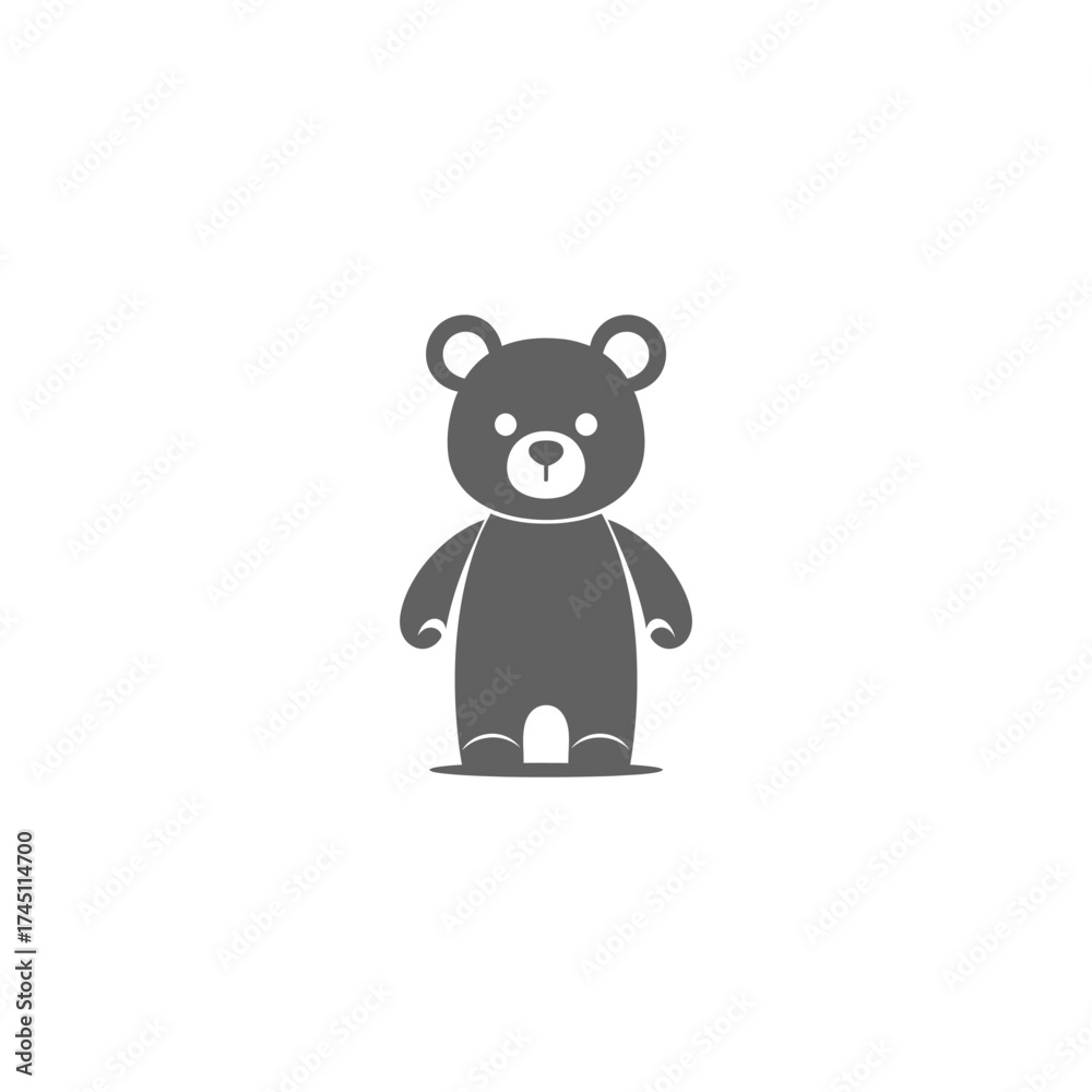 Naklejka premium A gray bear illustration with round ears, a circular snout, and simple arms on a white background