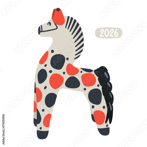 Sculpture of Dymkovsky clay toy horse. Inscription