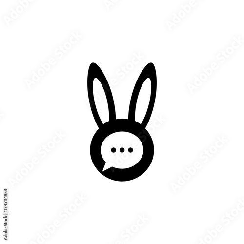 A minimalist black rabbit head with ears, a circle head, and a speech bubble with dots