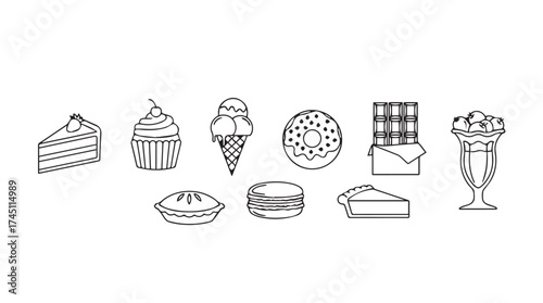 Hand drawn desserts collection featuring cakes pies ice cream and pastries isolated icons vector