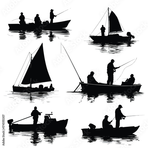 Diverse boating silhouettes collection for nautical designs
