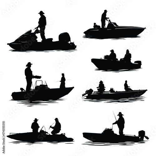 Nautical boating silhouettes collection for marine designs