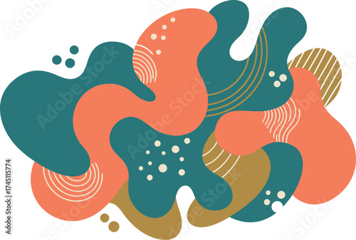 Abstract Organic Shapes with Coral, Teal, Gold