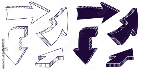 Isolated vector hand drawn doodle volume arrows set on a white