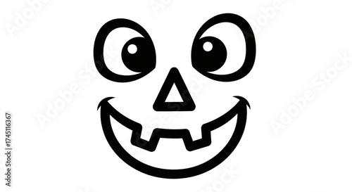A simple black and white stencil of a happy, cartoonish jack-o'-lantern face for Halloween carving.