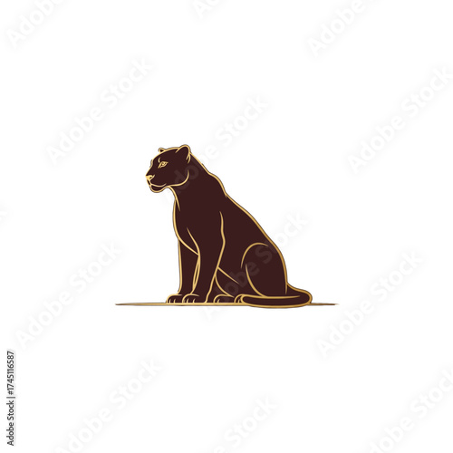 Foto A dark brown panther with gold trim sits in profile, with a simplified minimalis
