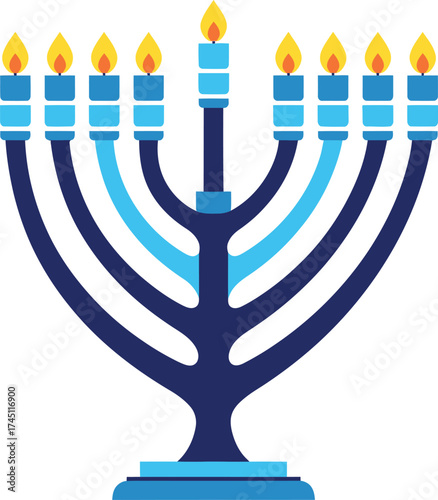 Flat Menorah with Nine Burning Candles