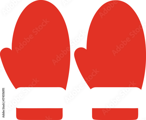Two Red Mittens with White Cuffs Isolated on White