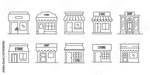 Shop icon set. Store build icons collection.  Set of store icon line design.  eps 10
