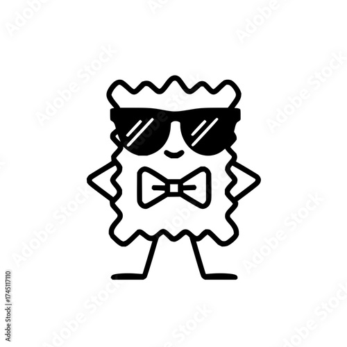 Vector art of ruffled pasta with sunglasses, cartoon character