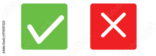 Green check mark, red cross, x mark icon set,