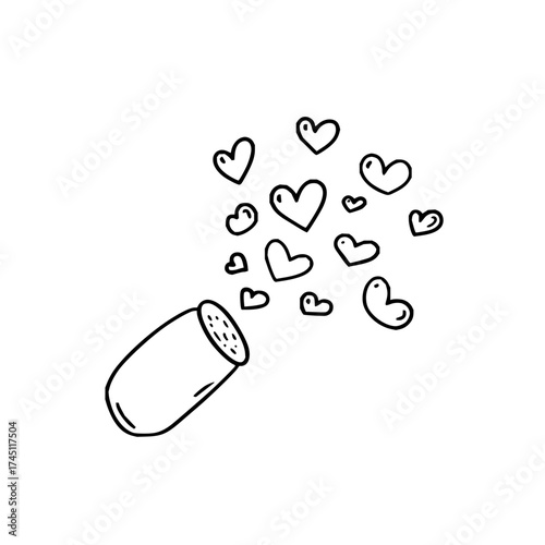 Vector art of hand drawn pill with hearts, love and health concept