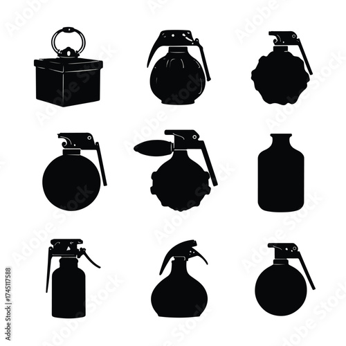 Explosive bomb silhouettes collection for design projects
