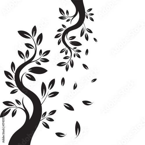 Abstract silhouette tree branches on a light background. Minimal zen tree vector illustration perfect for nature-themed graphic design projects, posters, prints, wall art, invitations, and dec
