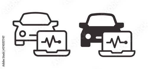 Car diagnostics icons. Symbol of auto check and electronic inspection. Editable stroke for line versions.