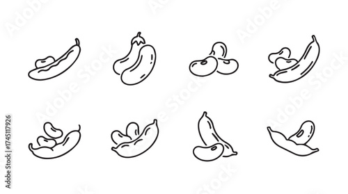 Collection of hand-drawn banana icons and sketches representing different stages of ripeness and peeling vector