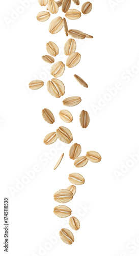 A cascade of healthy raw rolled oats falling down.