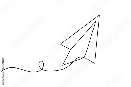 Creative paper plane continuous one line drawing minimalist flying origami vector illustration