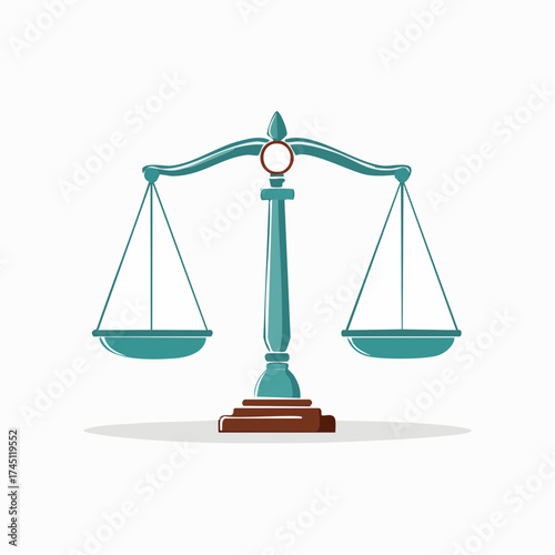 A teal-colored illustration of a balanced justice scale, representing fairness and legal concepts.