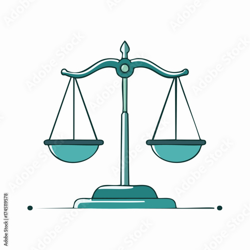 A teal-colored illustration of a balanced scale, symbolizing justice and fairness.