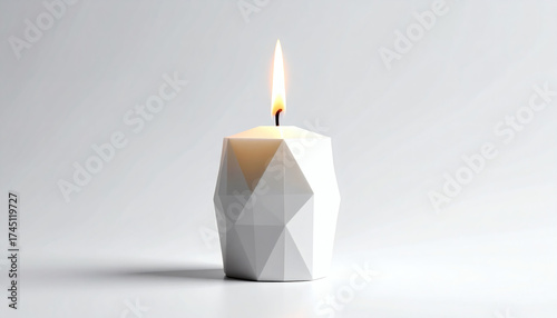 Polygonal Christmas candle on a white background showcasing geometric holiday design, modern 3D festive illustration, and minimalist digital art style