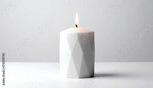 Polygonal Christmas candle on a white background showcasing geometric holiday design, modern 3D festive illustration, and minimalist digital art style
