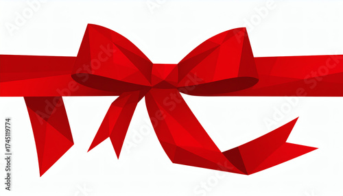 Polygonal Christmas ribbon with angular polygon folds on a white background showcasing geometric holiday design, modern 3D festive illustration, and minimalist digital art style